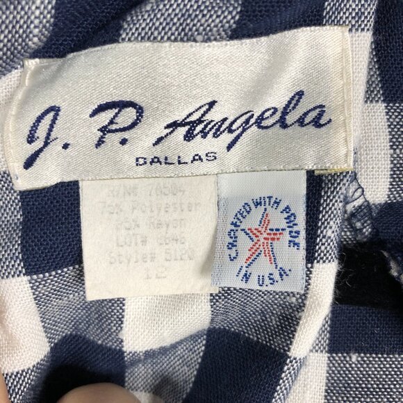 Vintage JP Angela Dress Womens 12 Navy Blue White Check Preppy Office Retro 80s - Picture 13 of 16